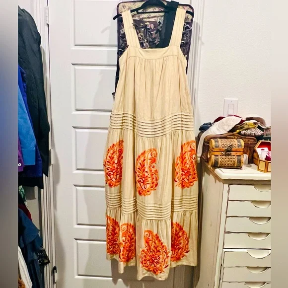 Anthropologie Felicity Embroidered Maxi Dress Size S